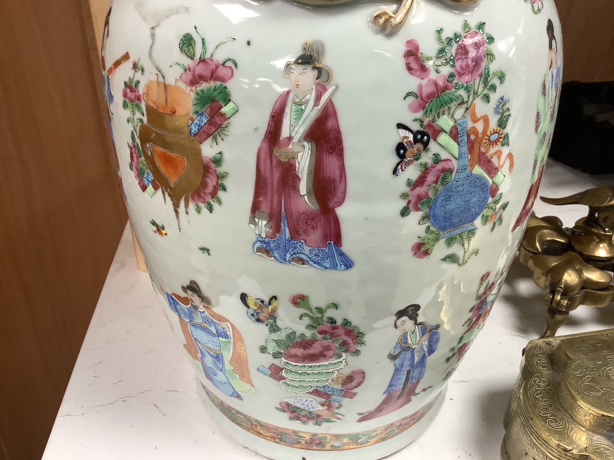 A Chinese famille rose vase, 19th century, neck a/f, 42.5cm